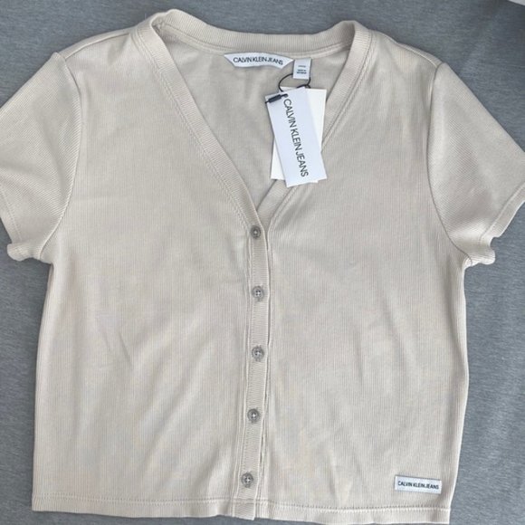 Calvin Klein Jeans V-neck Cotton Crop Top Size Small - Picture 8 of 8